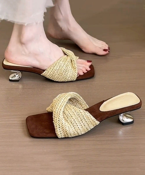 Sandals Faux Slide Leather Fitted Beige Wedge Splicing FashionChic