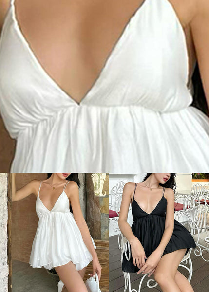 Mid Black Backless Dress Spaghetti Summer Strap FashionChic