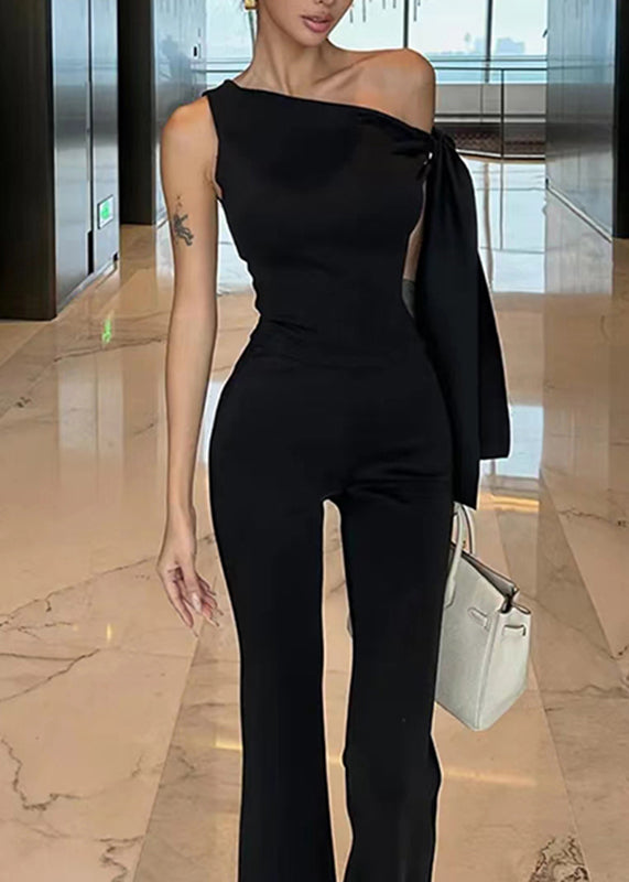 Knit Set Pants And Two Black Pieces Summer Top Bow FashionChic