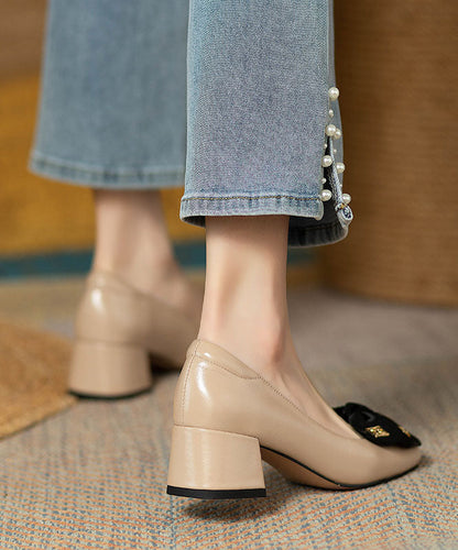 Black Bow Loafers For Women Chunky Heel Faux Leather QK027 shoe-GGX241013