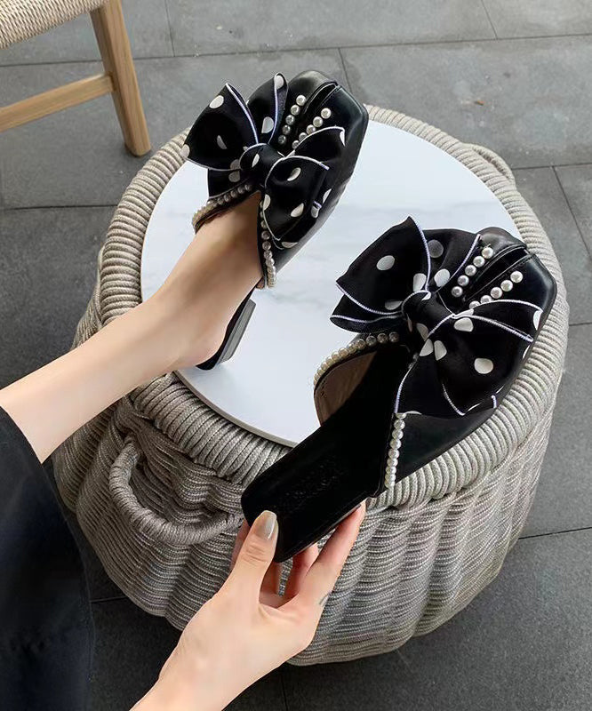 Black Bow Nail Bead French Splicing Slide Sandals XC1049 Ada Fashion