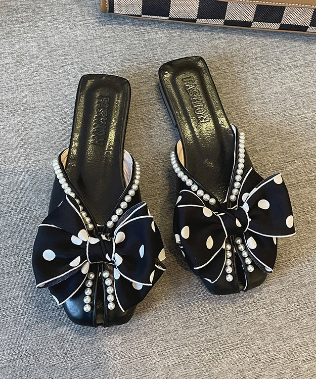 Black Bow Nail Bead French Splicing Slide Sandals XC1049 Ada Fashion