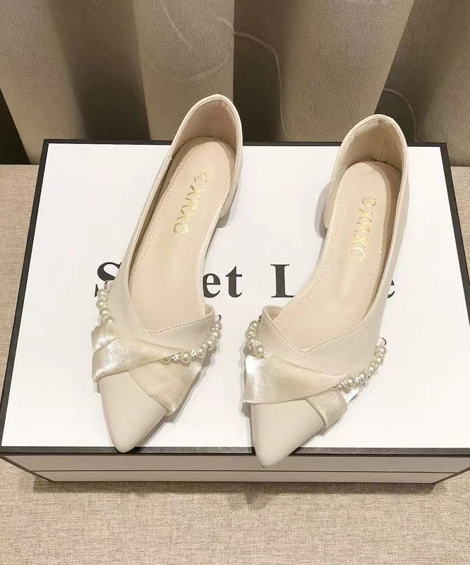 Black Bow Pearl Splicing Boutique Flat Shoes Pointed Toe XC1053 Ada Fashion