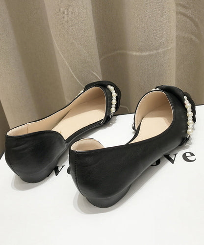 Black Bow Pearl Splicing Boutique Flat Shoes Pointed Toe XC1053 Ada Fashion