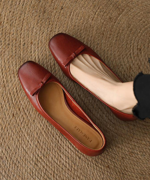 Splicing Black Flats Cowhide Bow Leather Comfortable FashionChic