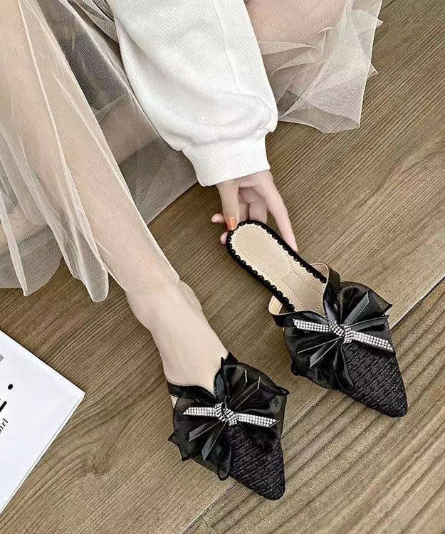 Black Breathable Tulle Splicing Slide Sandals Pointed Toe JJ005 Shoe-LT240609