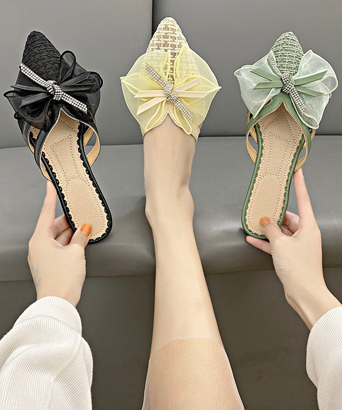 Black Breathable Tulle Splicing Slide Sandals Pointed Toe JJ005 Shoe-LT240609