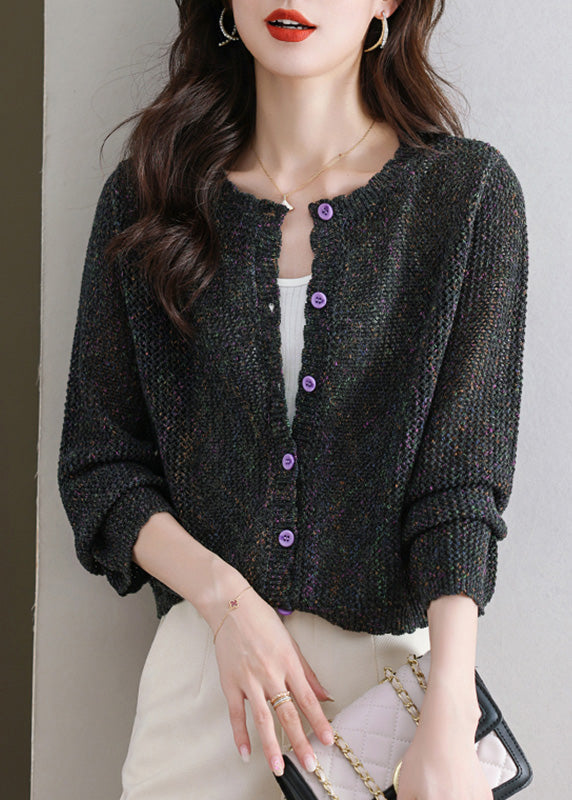 Black Button Cozy Knit Fall Cardigans O Neck QS023 OM-BB241010