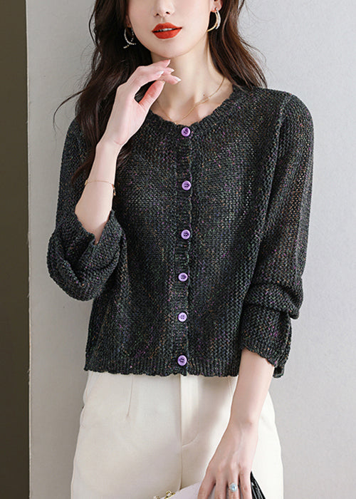Black Button Cozy Knit Fall Cardigans O Neck QS023 OM-BB241010