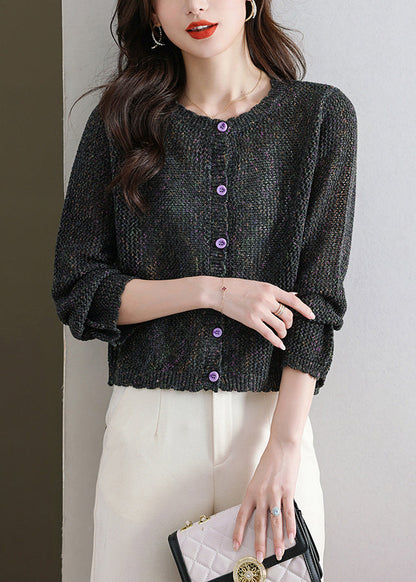 Black Button Cozy Knit Fall Cardigans O Neck QS023 OM-BB241010