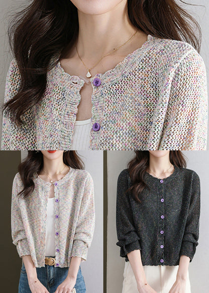 Black Button Cozy Knit Fall Cardigans O Neck QS023 OM-BB241010