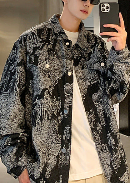 Black Button Fall Mens Coats Peter Pan Collar WA027 MENC241110