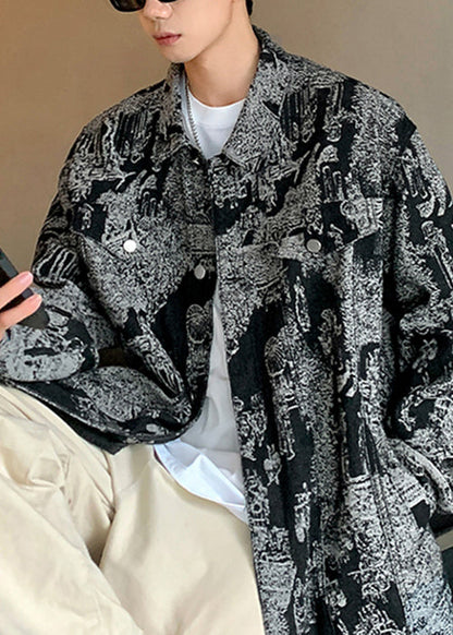 Black Button Fall Mens Coats Peter Pan Collar WA027 MENC241110