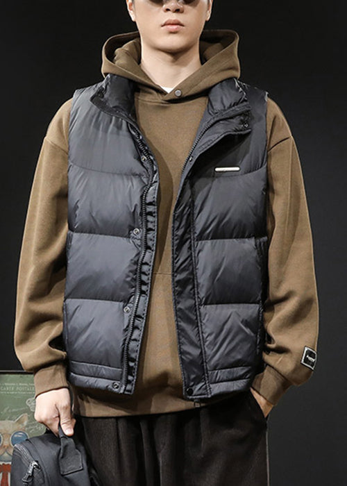 Black Button Men Down Waistcoat Stand Collar Sleeveless EQ021 ABC