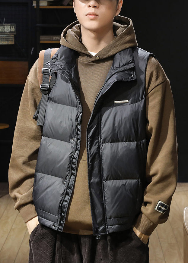 Black Button Men Down Waistcoat Stand Collar Sleeveless EQ021 ABC