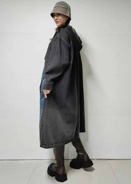 Black Button Pockets Denim Dress Hooded Fall MN033 MMDM-FDL240704