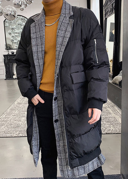 Black Button Pockets Men Parka Peter Pan Collar WinterRM014 ABC