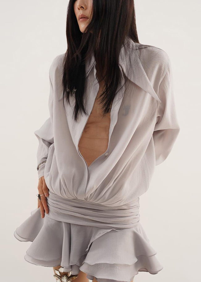 Black Pan Spring Chiffon Button Mini Solid Peter Dresses Collar FashionChic