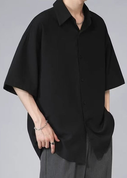 Black Half Silk Pan Ice Shirt Mens Collar Solid Peter Button FashionChic