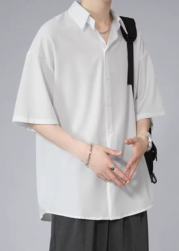 Black Half Silk Pan Ice Shirt Mens Collar Solid Peter Button FashionChic