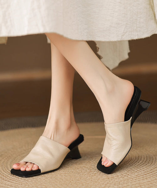 Sandals Black Sheepskin Beautiful Toe Slide Peep Chunky FashionChic