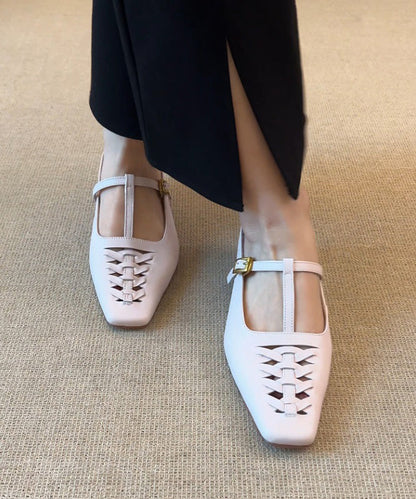 Splicing Elegant Chunky Sandals Black Slide Sheepskin FashionChic