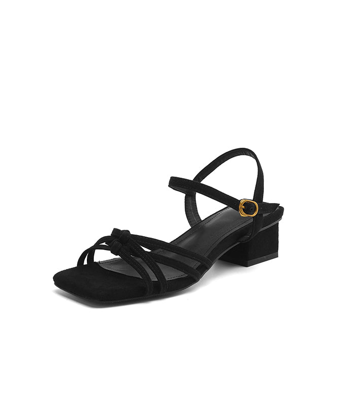 Toe Black Peep Chic Chunky Splicing Suede Sandals FashionChic