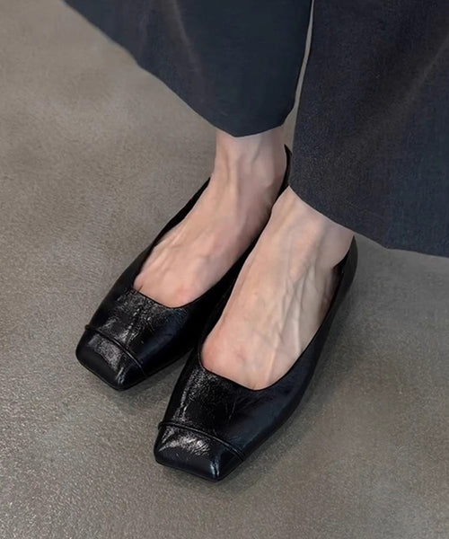 Sheepskin Flat Comfortable Black Splicing Shoes Feet Toe Square FashionChic