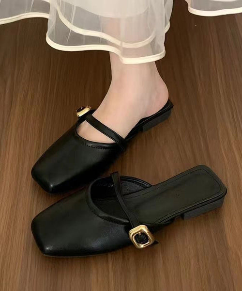 Splicing Sandals Slide Faux Comfortable Black Leather FashionChic