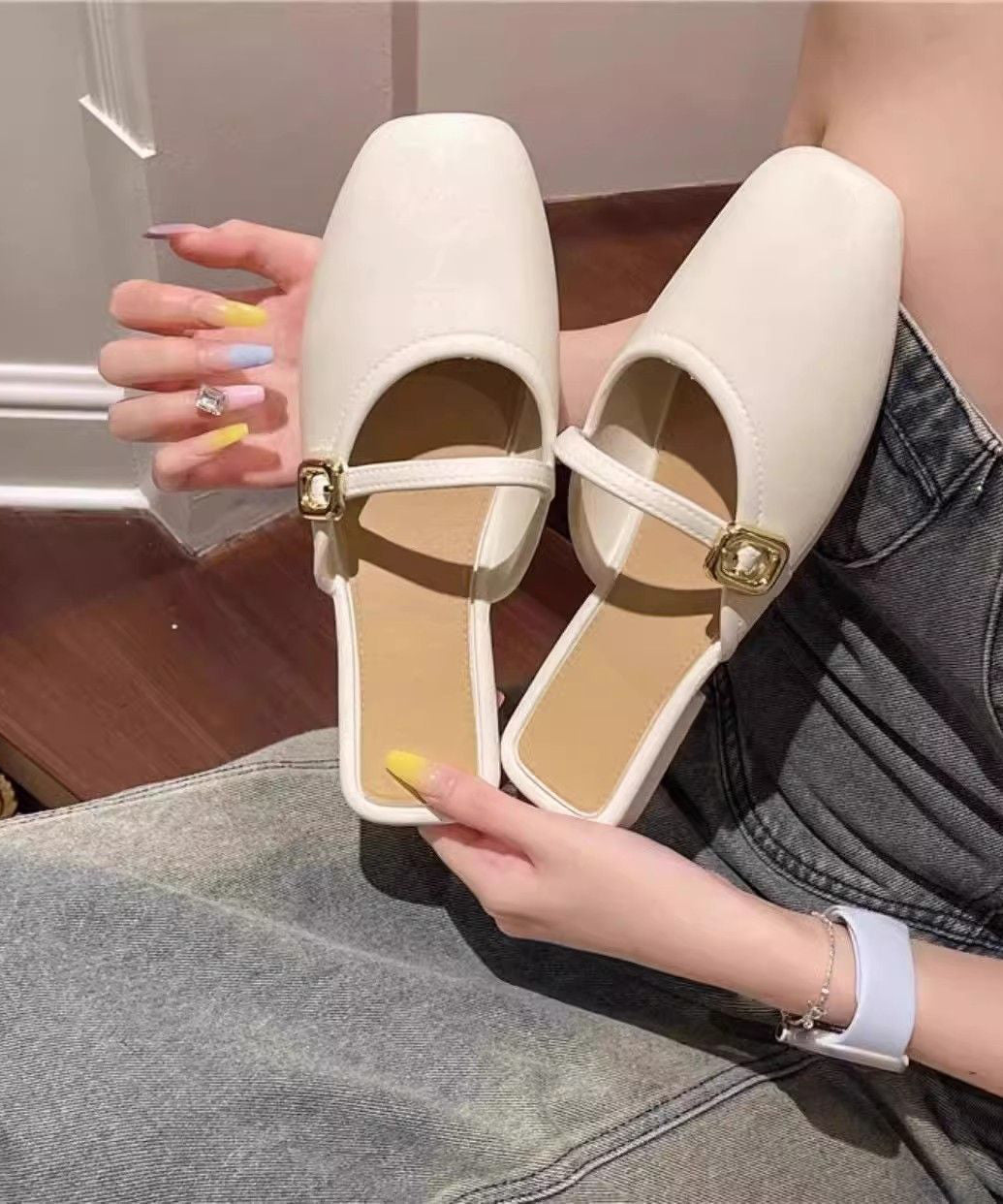 Splicing Sandals Slide Faux Comfortable Black Leather FashionChic