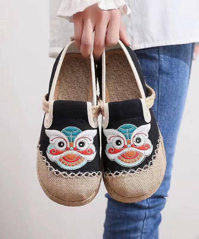 Black Comfy Bohemian Embroidery Flat Feet Shoes XC1044 Ada Fashion