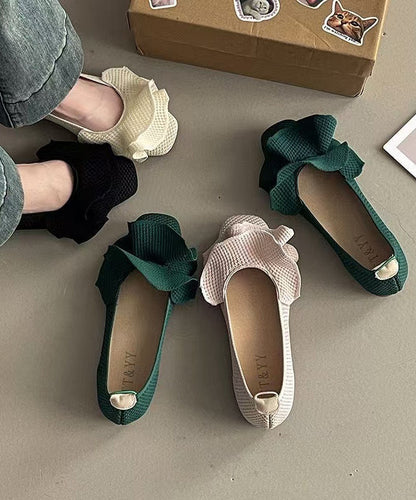 Shoes Splicing Fabric Flat Black Comfy Knit Ruffled FashionChic