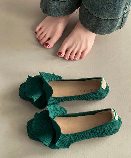 Shoes Splicing Fabric Flat Black Comfy Knit Ruffled FashionChic