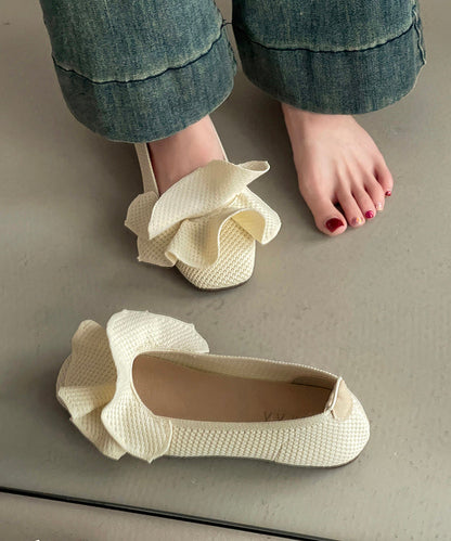 Shoes Splicing Fabric Flat Black Comfy Knit Ruffled FashionChic