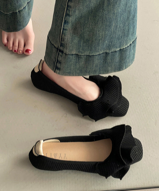 Shoes Splicing Fabric Flat Black Comfy Knit Ruffled FashionChic