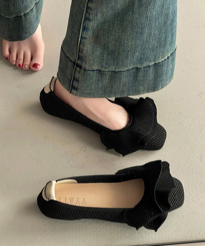 Shoes Splicing Fabric Flat Black Comfy Knit Ruffled FashionChic
