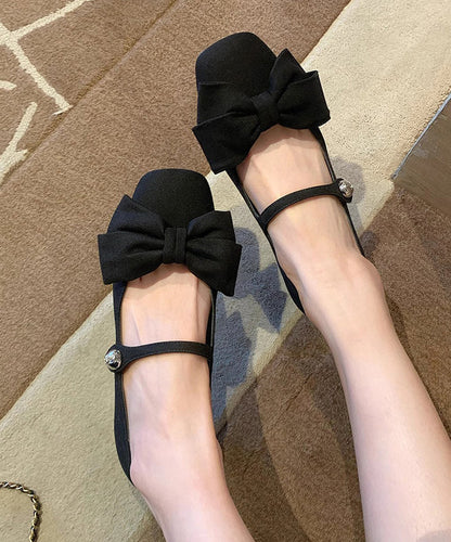 Fabric Cotton Flat Black Bow Buckle Shoes Strap Splicing FashionChic