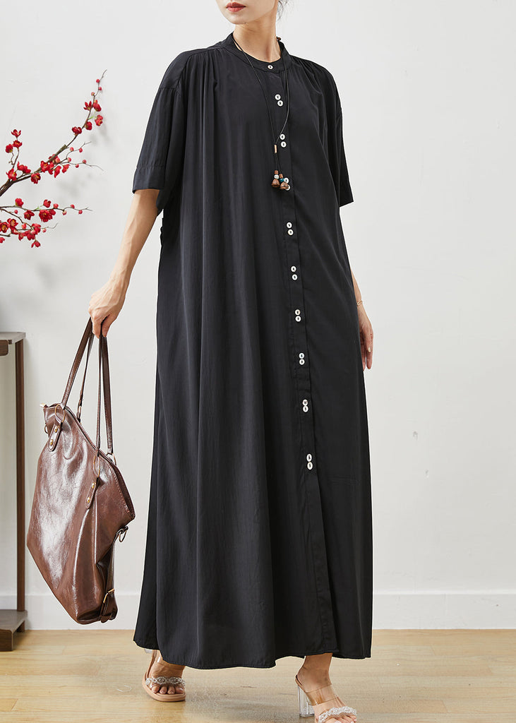 Black Cotton Robe Dresses Stand Collar Oversized Summer AP1072 AM-SDL240904