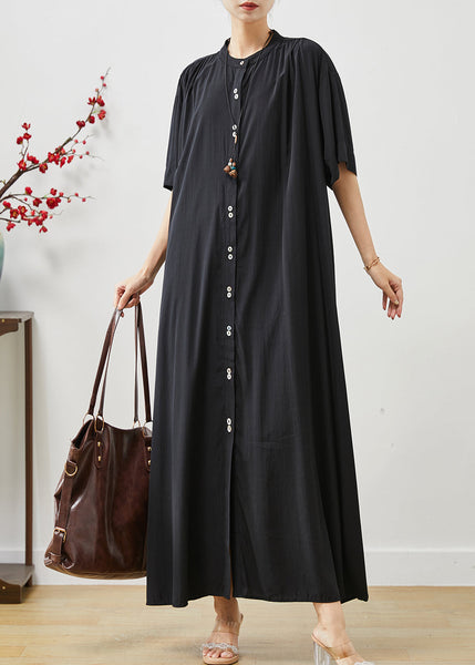 Black Cotton Robe Dresses Stand Collar Oversized Summer AP1072 AM-SDL240904