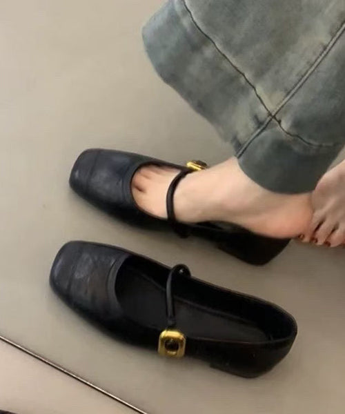 Splicing Black Women For Cowhide Leather Chic Shoes Flat FashionChic