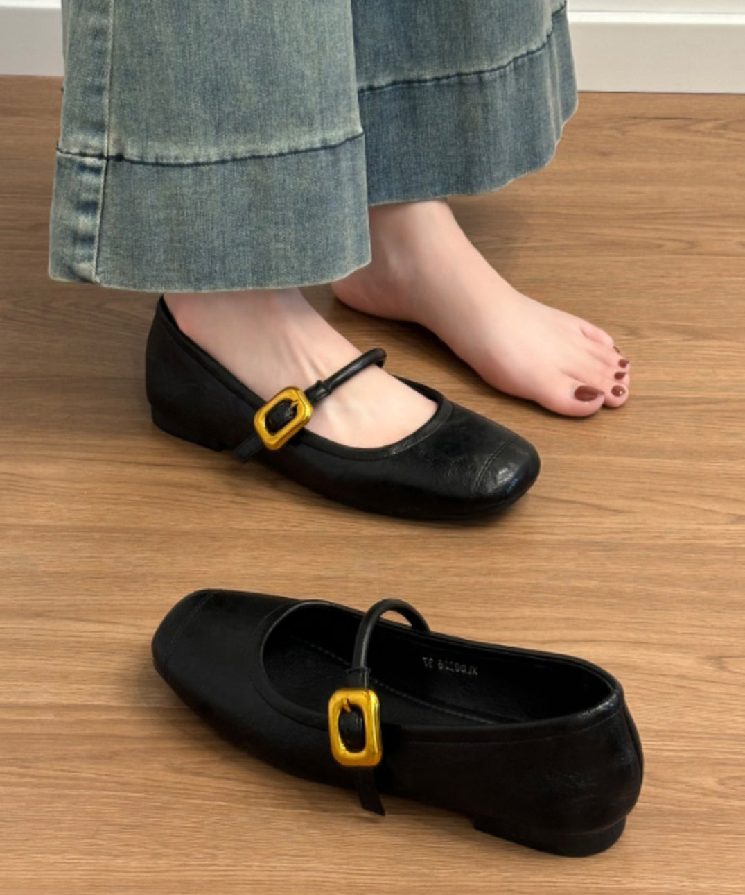 Splicing Black Women For Cowhide Leather Chic Shoes Flat FashionChic