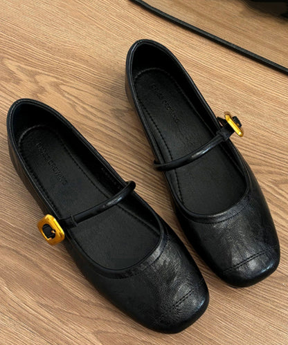 Splicing Black Women For Cowhide Leather Chic Shoes Flat FashionChic