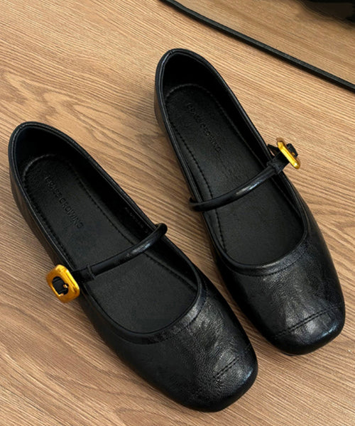 Splicing Black Women For Cowhide Leather Chic Shoes Flat FashionChic