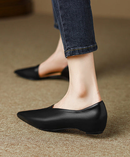 Black Cowhide Leather Fashion Splicing Flat Shoes For Women AP1002 shoe-PDX240905