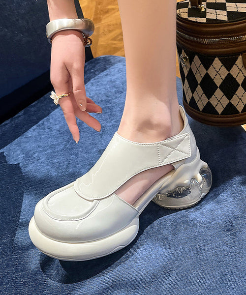 Chic Platform Out Splicing Cowhide Hollow Black Loafers Leather FashionChic