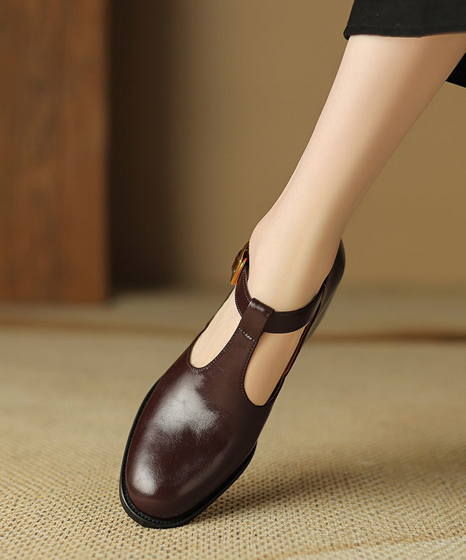 Black Cowhide Chunky Hollow Out Leather Splicing Shoes FashionChic