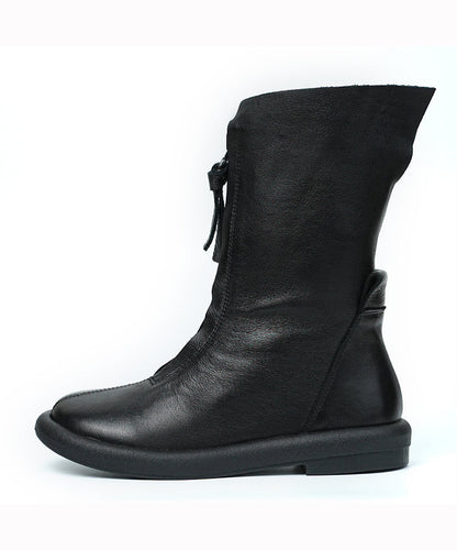 Black Cowhide Leather Stylish Handmade Zippered Splicing Boots RD028 ABC