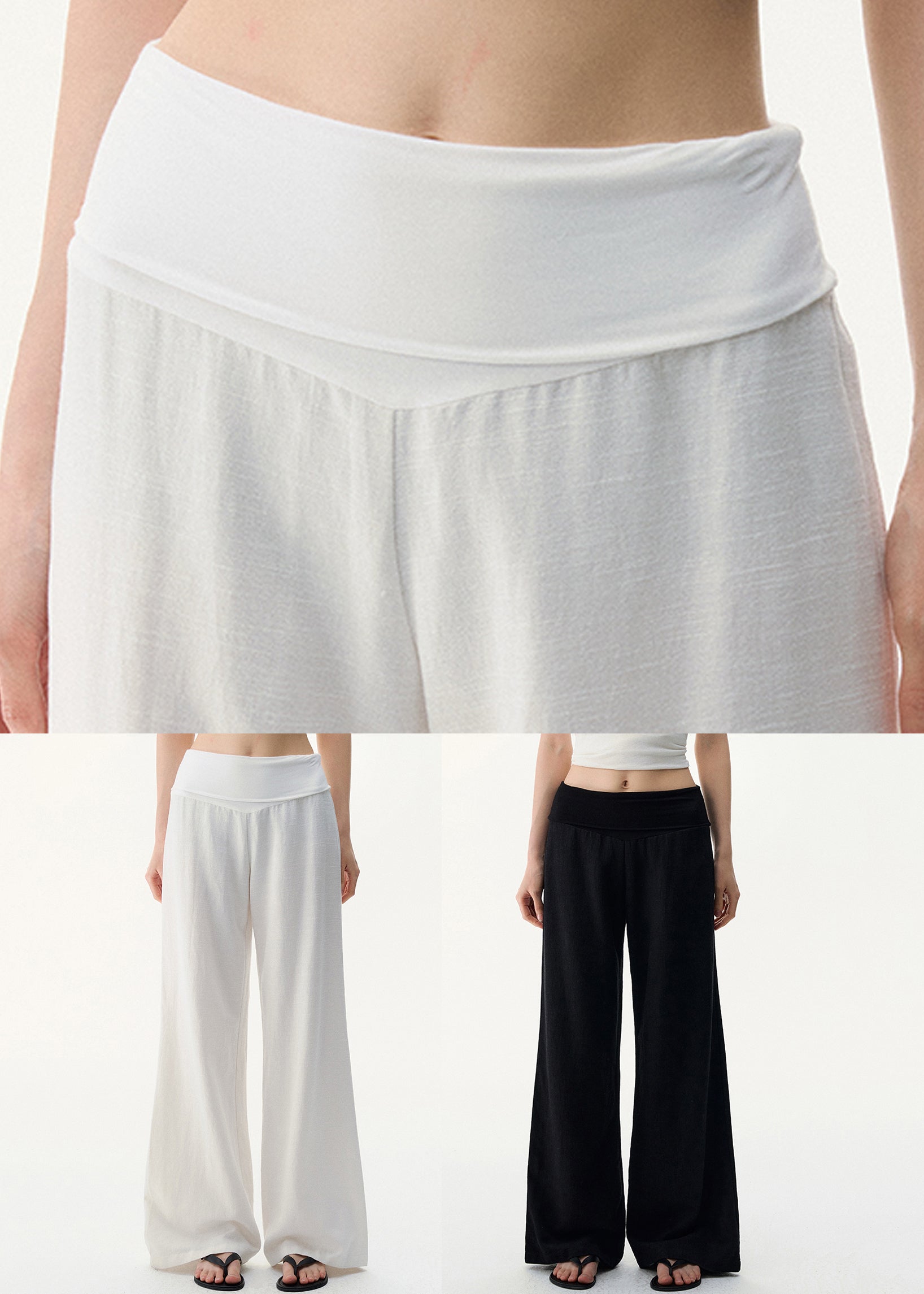 Black Pants Elastic Cozy Waist Leg Wide Linen FashionChic