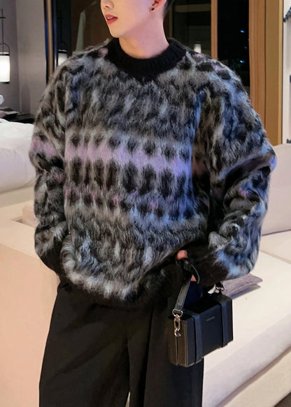 Black Cozy Patchwork Cotton Knit Fall Men Sweaters O Neck QH035 MENSW241019