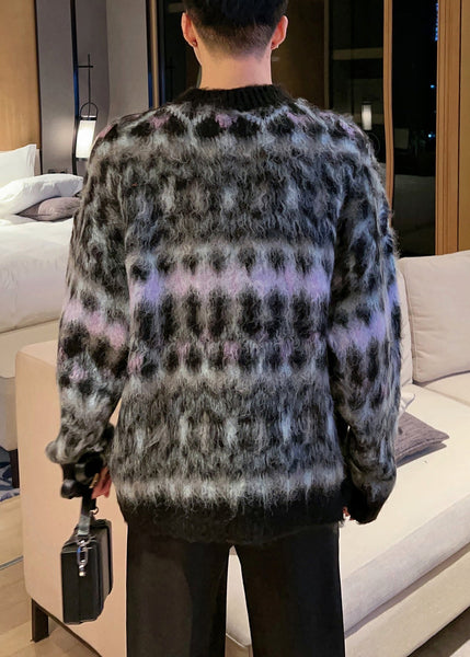 Black Cozy Patchwork Cotton Knit Fall Men Sweaters O Neck QH035 MENSW241019